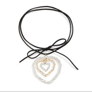 "Two-Tone Layered Heart Choker Necklace"